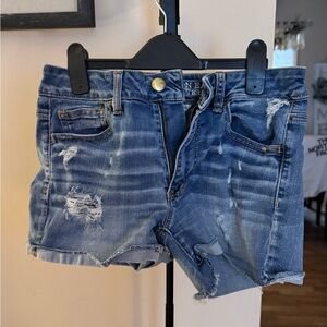 American Eagle Outfitters Blue Distressed High Rise Shortie